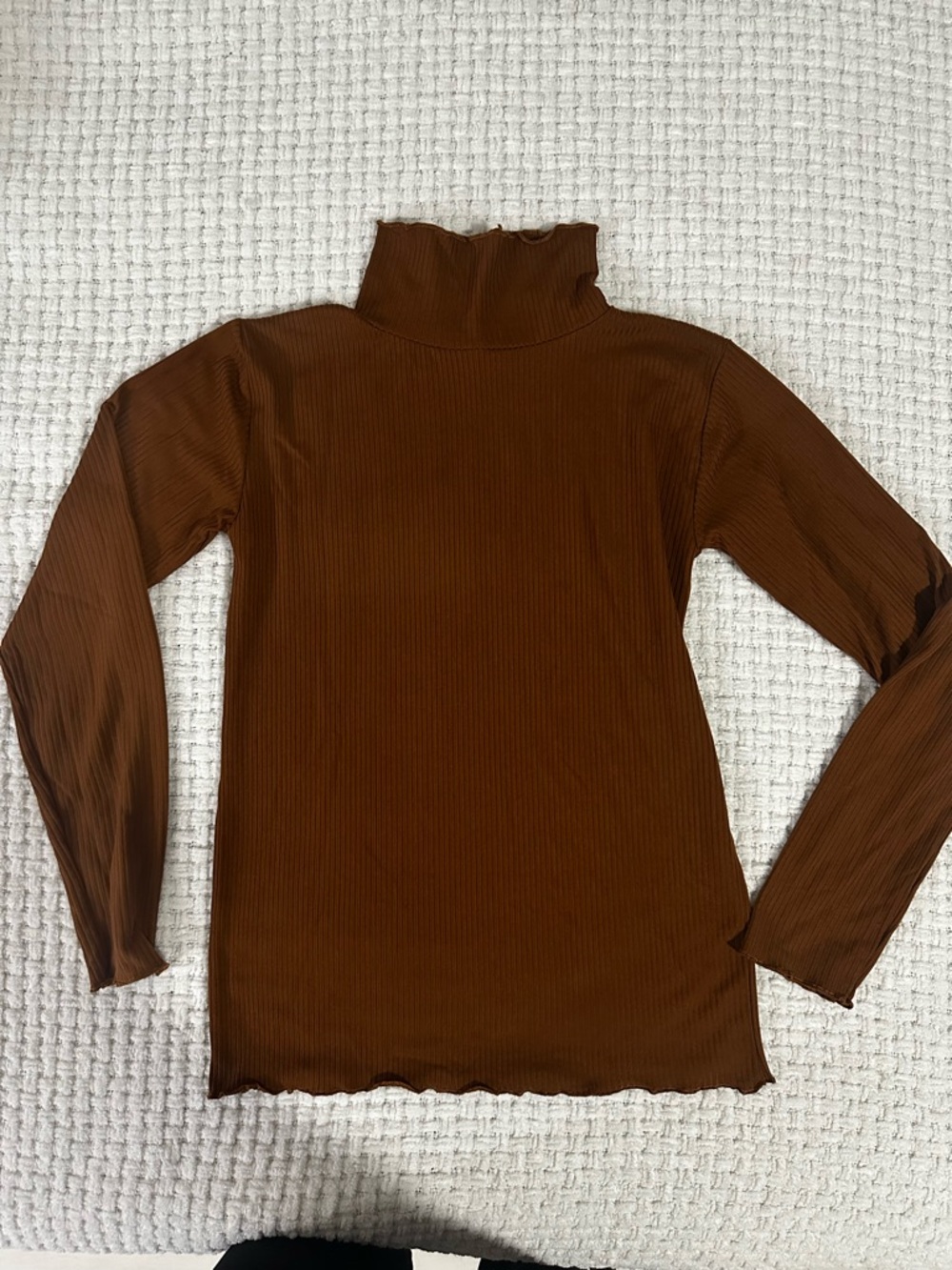 Ribbed Long Sleeve Mock Neck Top - Brown